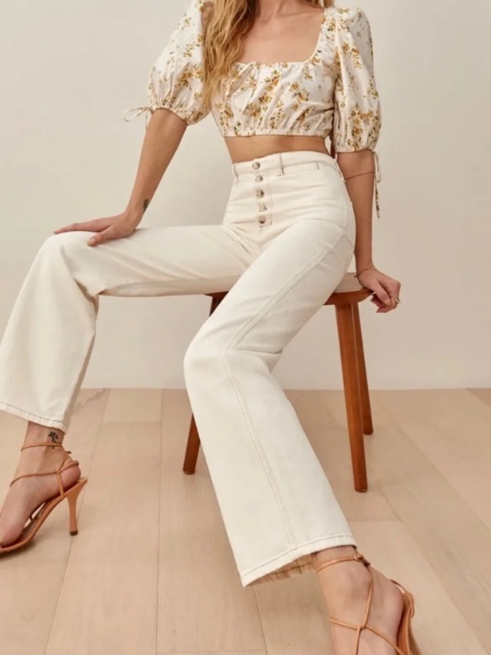 Reformation Lexi High Rise Wide Leg Jeans Ivory Size 28